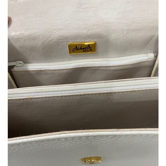 Vintage Ashneil Shoulder Bag Purse White Leather Gold Snake Red Rhinestone Eye - Picture 11 of 14